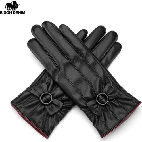 BISON DENIM Womens Gloves Touch Screen Thicken Velvet Windproof Waterproof Mitterns Womens Winter Gloves Fashion guantes S041