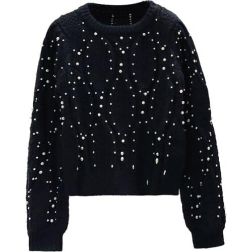 Beaded Pullover Sweater for Women 2021 Spring Winter New Loose Outer Wear Knit Coat Lady Short Jumper Pull Femme