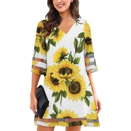 Retro Floral Womens Summer V-neck Half Sleeve A-line Skirt Fashion Casual Loose Dress XL