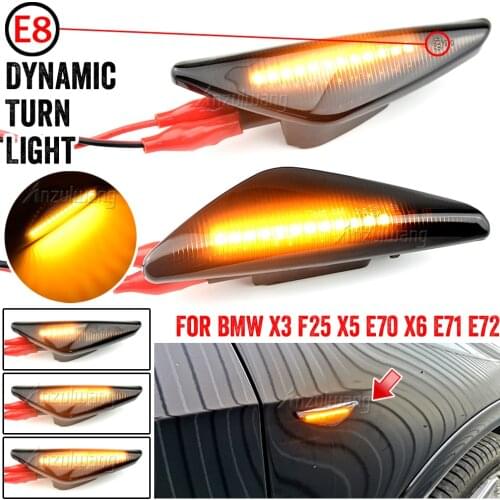 2PCS Smoke Dynamic Flowing LED Side Marker Signal Light For BMW X5 E70 X6 E71 E72 X3 F25 Sequential Blinker Lamp