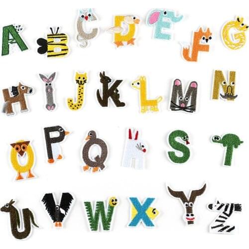 26Pcs/set Animal Alphabet Letter Patches Embroidered Iron On Patch Badge for DIY T-shirt Clothes Sticker Decorative Appliques