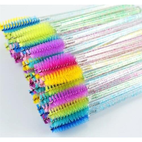 Good Quality Disposable 50 Pcs/Pack Crystal Eyelash Makeup Brush Diamond Handle Mascara Wands Eyelash Extension Tool