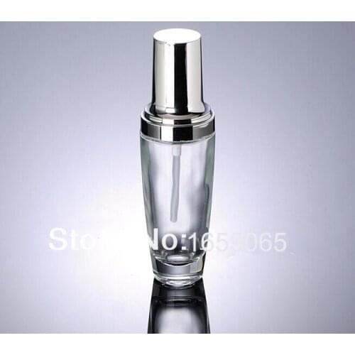 50ml transparent glass lotion sample bottle with silver pump for Cosmetic Packaging Refillable Bottles