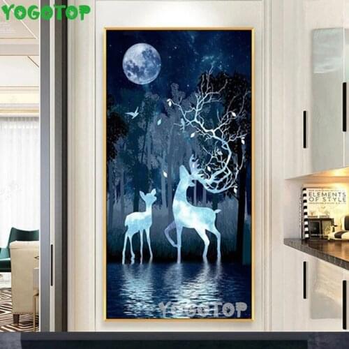 5D DIY Diamond Painting Elk moon landscape cross stitch mosaic full round diamond embroidery rhinestone,Abstract Home Art YY5334
