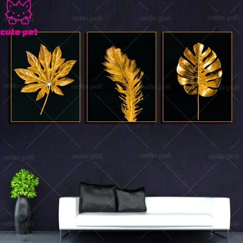 Diamond Painting Golden leaves Cross Stitch Diamond embroidery 5d diy full square mosaic rhinestone puzzle Home Wall Decor 3PCS