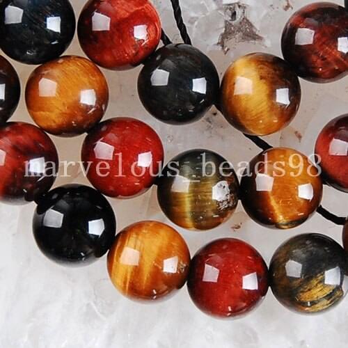 Free Shipping Women Fashion Jewelry 6mm Multicolor Tiger Eye Ball Loose Beads 15.5" E3530