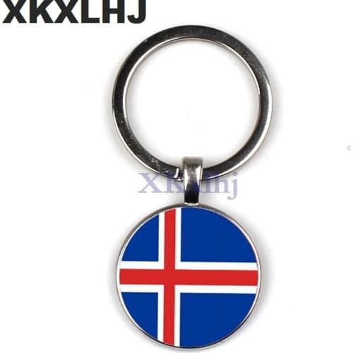 XKXLHJ Iceland/Denmark Flag Art Keychain Jewelry Men Glass Cabochon key Holder Flag Key Chain Packet key Ring For Women Gift