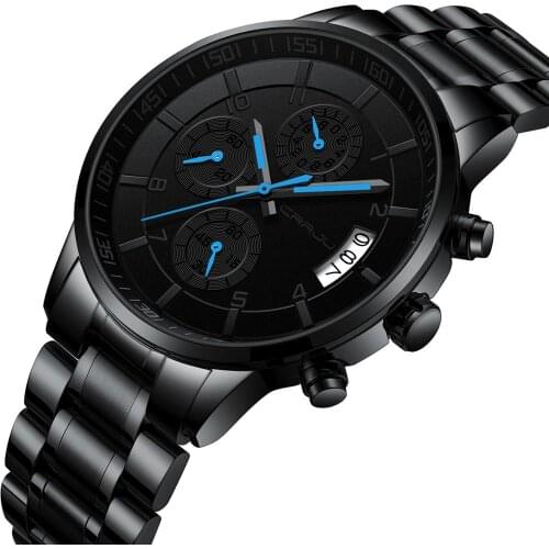 CRRJU Mens Watches Six-pin Multifunctional Chronograph Wristwatches,Stainsteel Steel Band Waterproof Watch Relogio Masculino