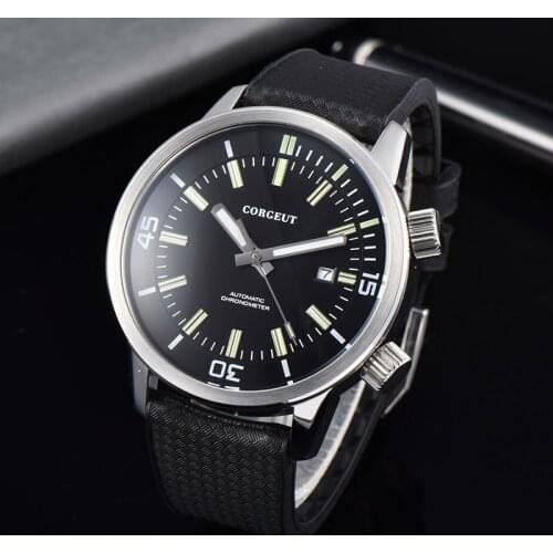 Mens Mechanical Watch CORGEUT Top Brand Luxury Date Watch Mens Rubber Sports Waterproof Automatic Seagull Movement Clock 2033