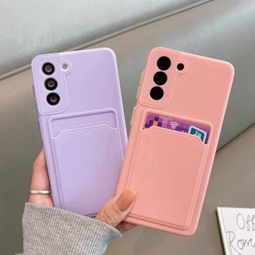 Solid Color Insert Card Slot Wallet Case For Samsung A51 A52 A71 A72 A12 A32 S21 S20 Ultra S20 FE Soft Silicone Shockproof Cover