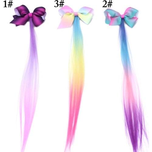 Children Hair Extension Ponytail Hair Bow Pin Hair Clips for Girls Kids Cosplay Stage Performance Headdress Hair Accessories