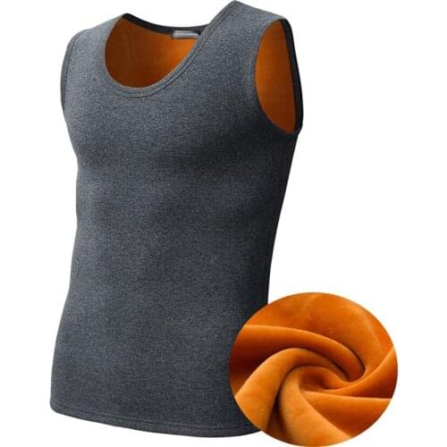 Gowyimmes Big Size M-3XL Elastic Men Add Velvet Vest Crop Tops Man Solid Warm Camis Tank Brief Winter Bottomings Pullovers PD592