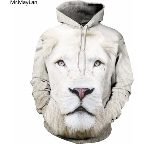 Hipster White Lion Print 3D Streetwear Hoodies Men/Women Hiphop Pullover Hat Sweatshirt 2018 Jacket Coat Outwear Mens Clothing