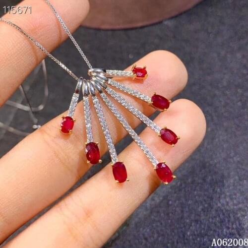 KJJEAXCMY fine jewelry 925 Silver inlaid Natural ruby Gemstone vintage necklace exquisite ladies pendant support check