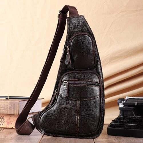 JOYIR New Genuine Leather Chest Bag Casual Shoulder Messenger Bag Vintage Men Sling Chest Pack Crossbody Bags Daypack for Men