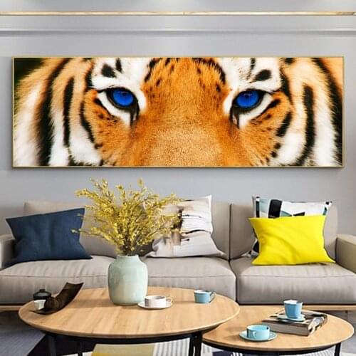 Canvas Paintings Tiger Blue Eyes Poster And Prints Wall Black White Animal Art Pictures for Room Home 1 Piece Decoration Cuadros