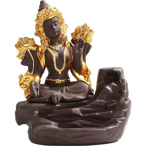 Middle East Style Buddha Aromamatherapy Burner Buddha Statue Decoration Ceramic Incenso Waterfall Censer Holder Incense Base