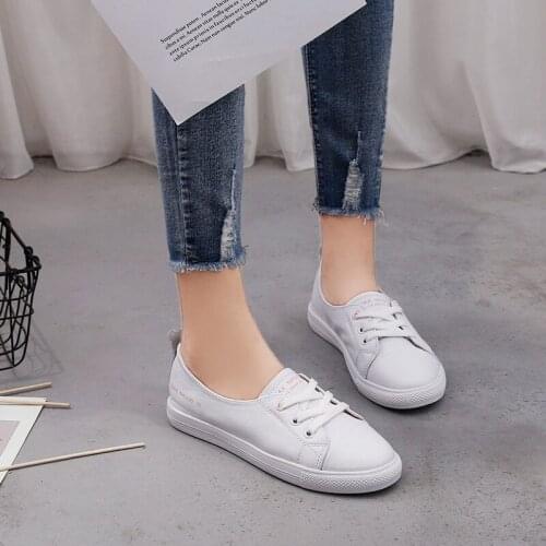 Womens Genuine Leather Sneakers Women Casual Fashionable Sports Shoes Vulcanized Woman Summer Flat Shoe Ladies White Lacing 40