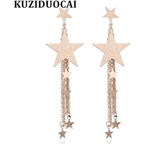 Kuziduocai 2018 New ! Fashion Fine Jewelry Hip Hop Rock Pentagram Star Matte Frosted Long Tassel Earrings For Women Gifts E-200
