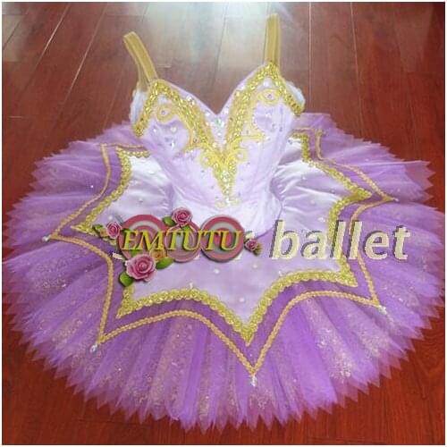 Adult Lilac Fairy Tutu professional Ballet tutus Lilac Gold Women Swan Lake Ballet Stage Costumes Nutcracker Pancake Tutu Skirt