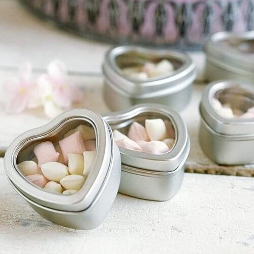 30Pcs Heart Metal Tins Empty Heart Shaped Silver Metal Tins with Clear Window for Candle Making Candies