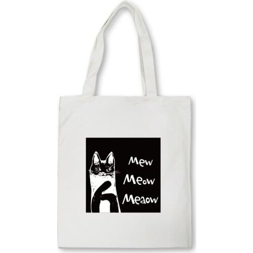 Cat Creative Graphics Print Black White FashionTote Bag Canvas Casual Travel Storage Bag Shopping Bags Harajuku Kawaii Handbags