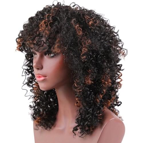 Natural Gradient Medium Curling Wig Women Synthetic Hair Breathable Wig