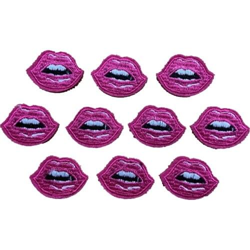 New Arrival Small Hot Pink Lips Embroidered Patches Iron on Mouth Embroidery Applique for Jeans Shoes 10 Pieces