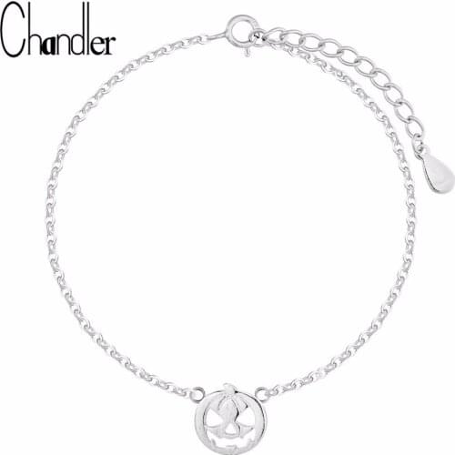 Chandler Silver Plated Pumpkin Lamp Bracelet & Chain Bangle For Women Jack-o-lantern Halloween Jewelry Gift Cosplay Luxury