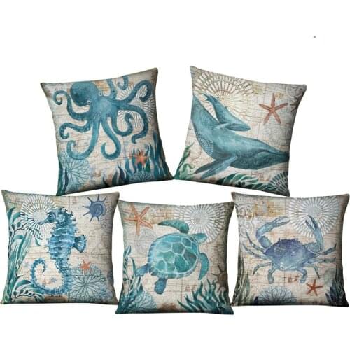 Dropshipping Sea Turtle Printed Cushion Cover Octopus Hippocampus Ocean Home Decorative Pillows Cover Nordic Simple Brand Pillow