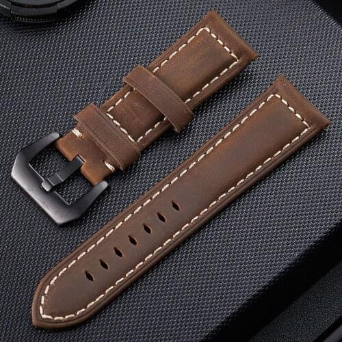 Handmade 4 Color Watch Accessories Vintage Genuine Crazy Horse Leather 20mm 22mm 24mm 26mm Watchband Watch Strap & Watch Band