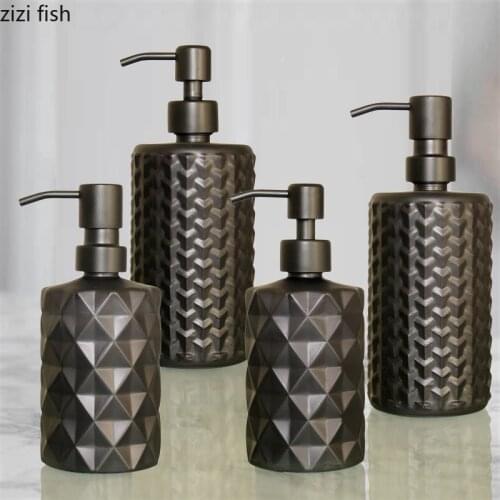 Rhombus Relief Glass Soap Dispenser Shampoo Bottle Stainless Steel Pump Head Shower Gel Lotion Bottle Bathroom Bath Supplies