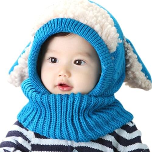 Winter Baby Hat Neck Warmer Joint Kids Children Dog Caps for Boys Girls Crochet Knitted Beanie Hats Infant Toddler Fashion