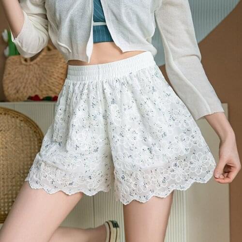 Ice Silk Sexy Pants Women Embroidered Lace Safety Short Pant Summer Woman Underwear Loose Panties Under Skirt Boxer Brief Shorty