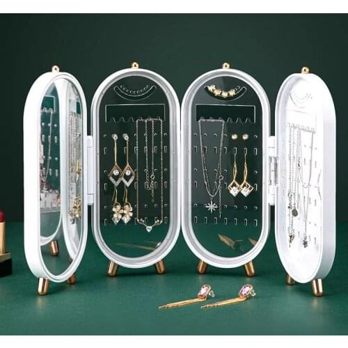 Jewelry Storage Box Earrings Display Stand Bracelet Necklace Organizer Foldable Portable Plastic Box 4 Doors 240 Holes Large