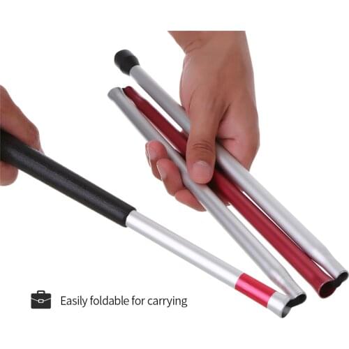 Foldable 4 Parts Blind Cane Visually Impaired Blind Walking Guide Stick Aluminum Alloy Collapsible Crutch with Reflective Red