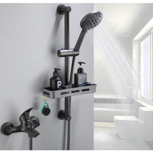Gray Shower Faucet Mixer Set With Bathroom Commodity Rack Brass Bathtub Faucet Mixer Bath Bathroom Shower Faucets Tap