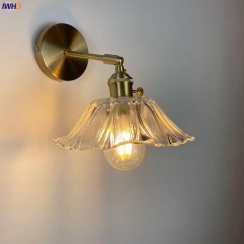 IWHD Nordic Modern Copper Wall Lamps Sconce Switch Bedroom Stair Bathroom Mirror Light Glass Japan Style Wandlamp Lampara Pared