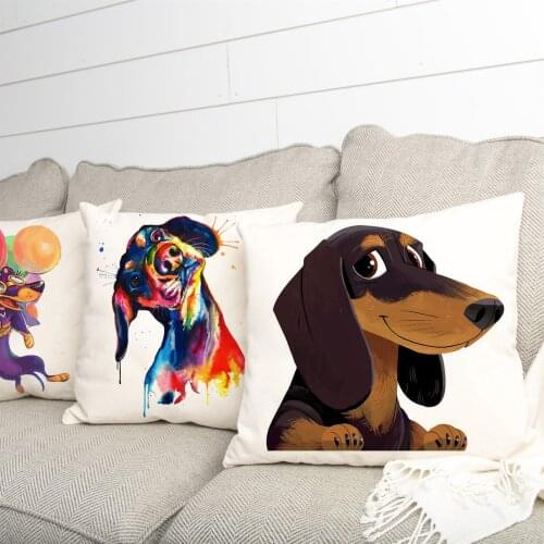Dachshunds Art Cushion Cover Love Heart Sausage Dog Pillow Bedroom Sofa Living Room Decorative Pillowcase 45X45