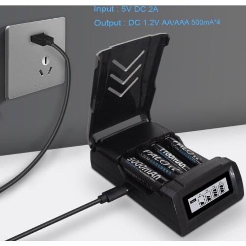 PALO 4 slots AA AAA Battery Charger LCD Display For 1.2V AA AAA NiMh NiCd Rechargeable Battery Quick USB Charger