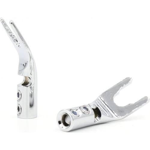 High quality 4pcs Pure Red Copper Rhodium Plated Spade Plug Screw Locking Spade Fork Banana Plug