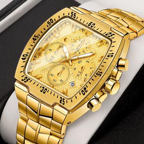 WWOOR 2021 New Sports Military Watches Men Luxury Gold Square Quartz Waterproof Wristwatch Fashion Chronograph Relogio Masculino