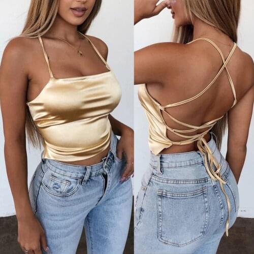 Women Sexy Solid Color Camisole Sleeveless Backless Back Bandage Vest Blouse Top