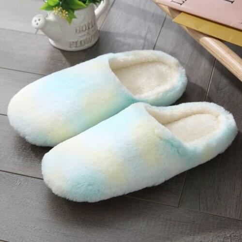 Winter Womens Cotton Shoes New Rabbit Fur Color Indoor Silent Soft-soled Female Slippers Home Warm Wooden Floor Fur Slides