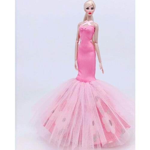 1/6 Fashion Pink Floral Princess Fishtail Dress Outfit for For Barbie Doll Clothes Sleeveless Party Gown 11.5" Dolls Accessories