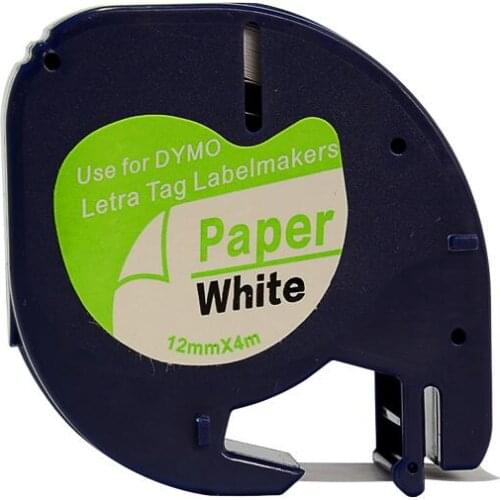 100% compatible Dymo LetraTag tape 91200 12mm x 4m 1/2" W X 13' L BLACK ON WHITE paper label Tapes