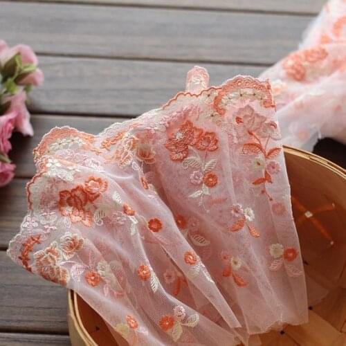 2 Yards Lace Trim Orange Flowers Floral Embroidered Tulle Lace 7.48 Inches Wide