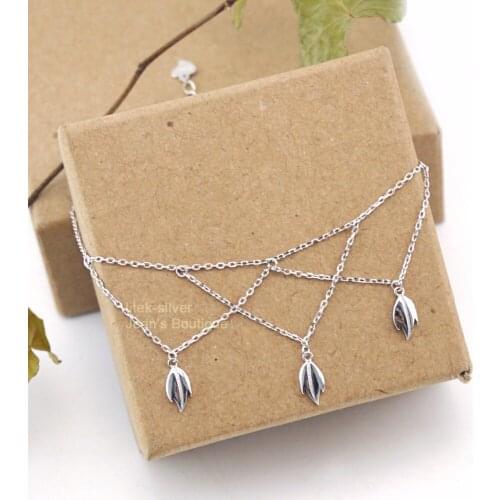 925 Sterling Silver Dangle Leaf Intertwined Chain Anklet Bracelet Gift A2326