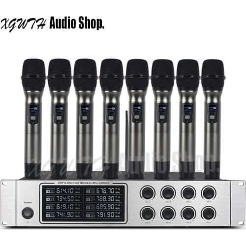 XGWTH 8 Channel Radio Audio UHF Wireless Microphone System with Desktop Gooseneck Conference Handheld Mic Unit
