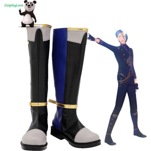 CosplayLove Ensemble Stars HIMERU Black Blue Cosplay Shoes Long Boots Leather Custom Made